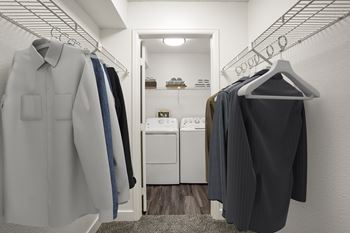 Walk in closet at horizon east apartments in aurora, co
